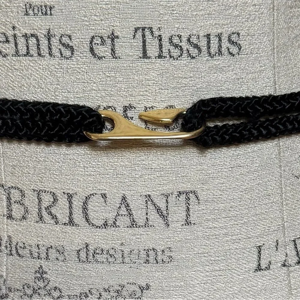 Vintage 80s Motion East Ornate Braided Macrame Belt Black Gold Sz M/L